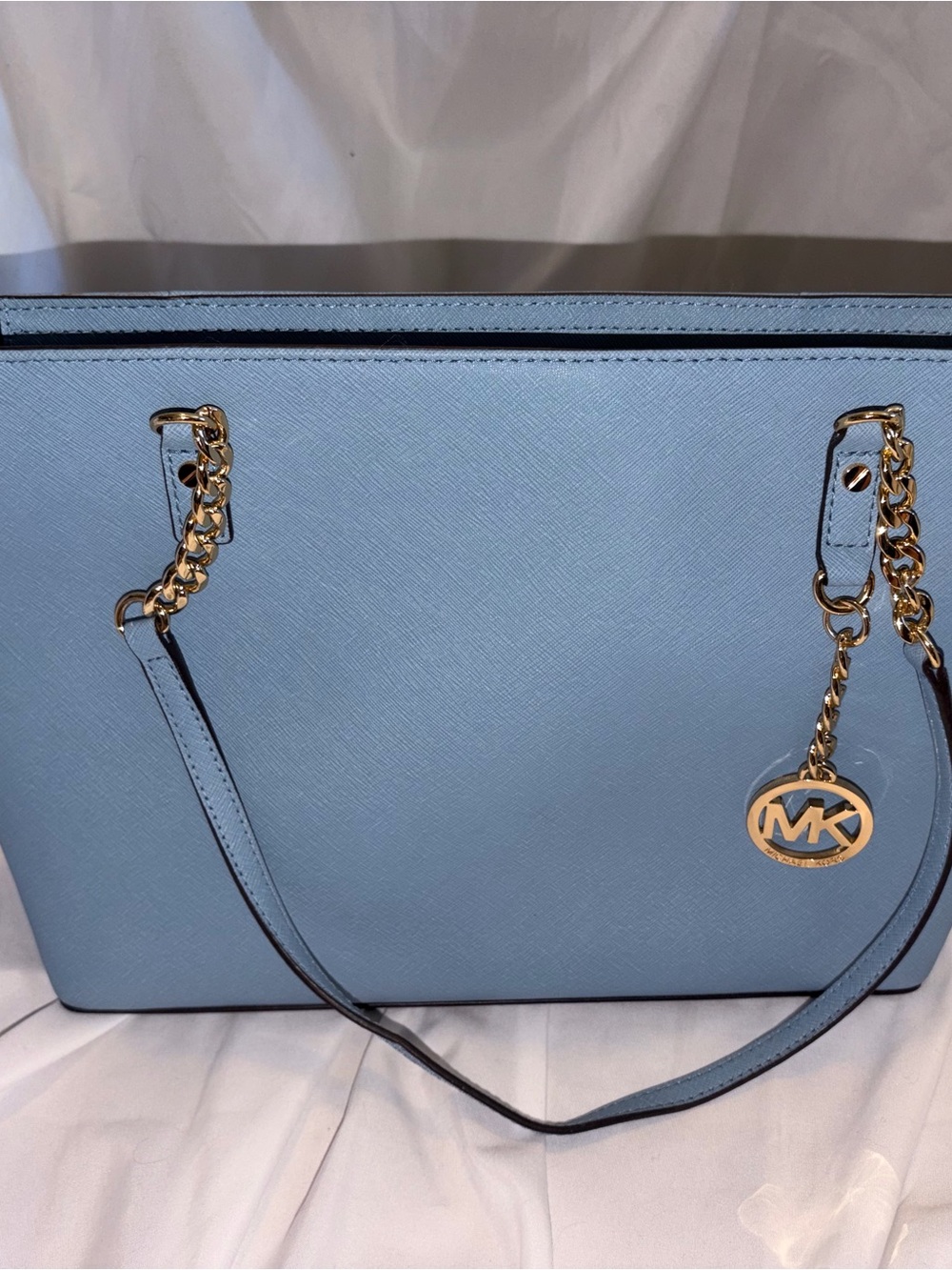 Michael Kors Sky Blue Saffiano Leather Tote with Gold Hardware